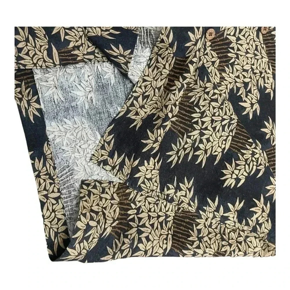 Caribbean Brown Black Linen Blend Bamboo Causal Button Short Sleeve Shirt Men XL - Picture 9 of 14